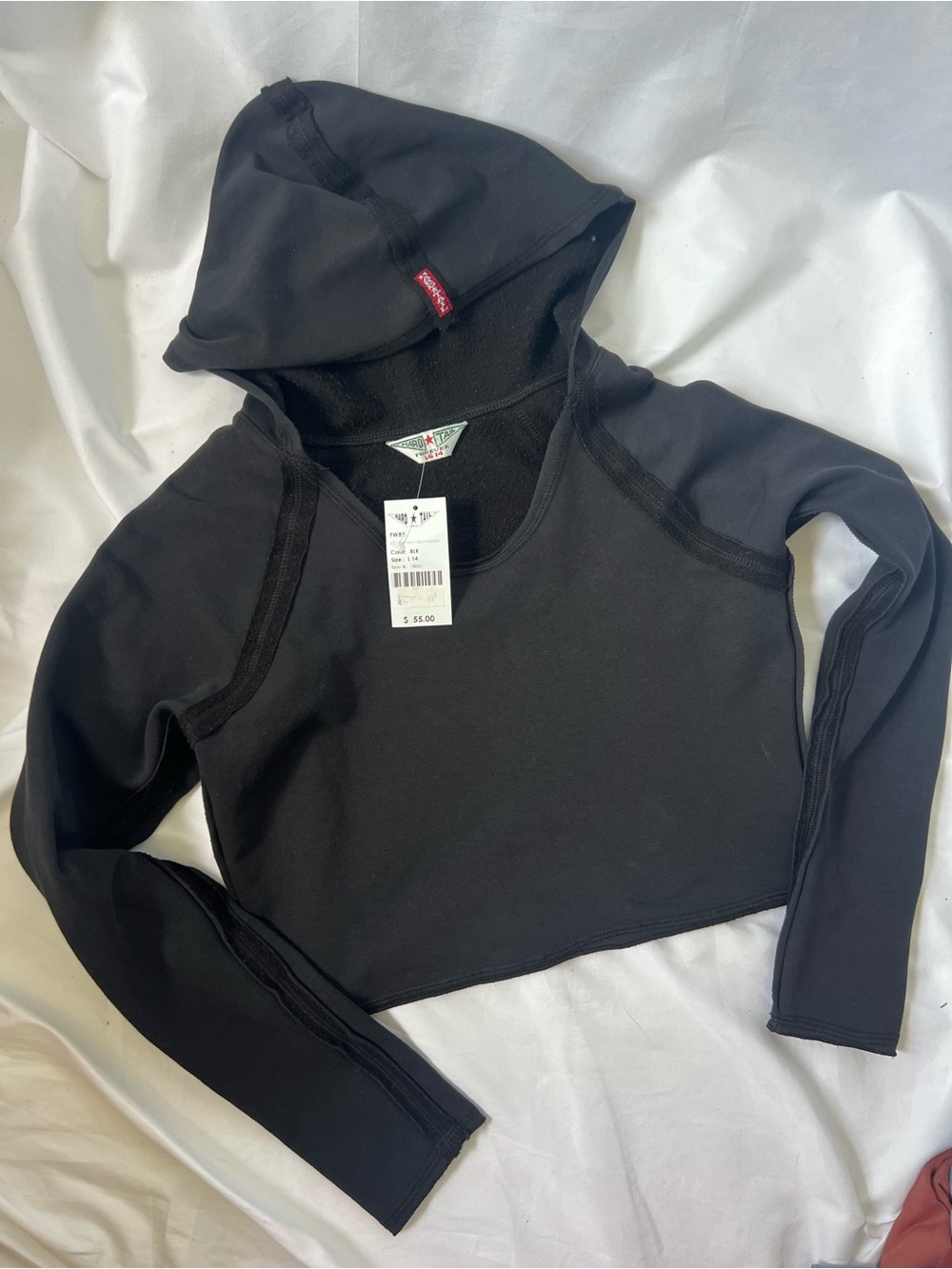 NWT Girls HARD TAIL Black* Fleece Split Seam Crop Hoodie